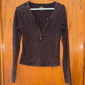 PacSun Black Button-Up Long Sleeve Blouse